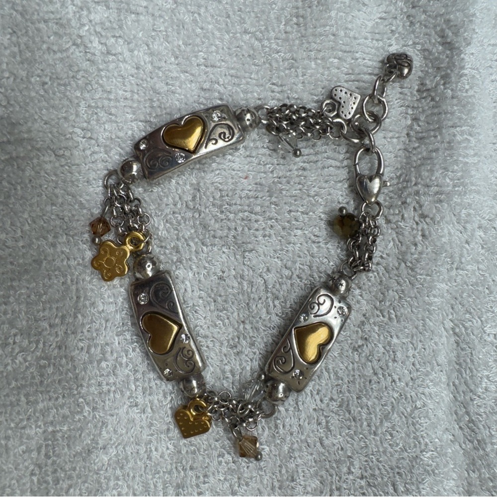 Brighton Two-Tone Heart Charm Bracelet Inspirational Engraved Panels